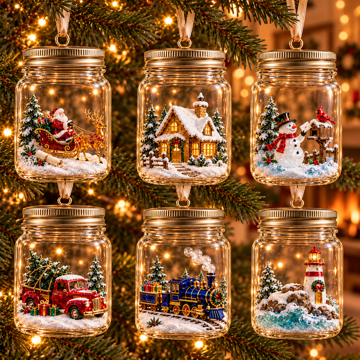 Christmas in a Jar – 6 Enchanting Holiday Scene Ornament Designs