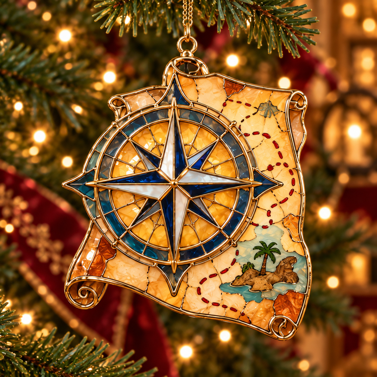 Pirate Adventures – Vintage Stained Glass-Style Christmas Ornaments, Set of 6