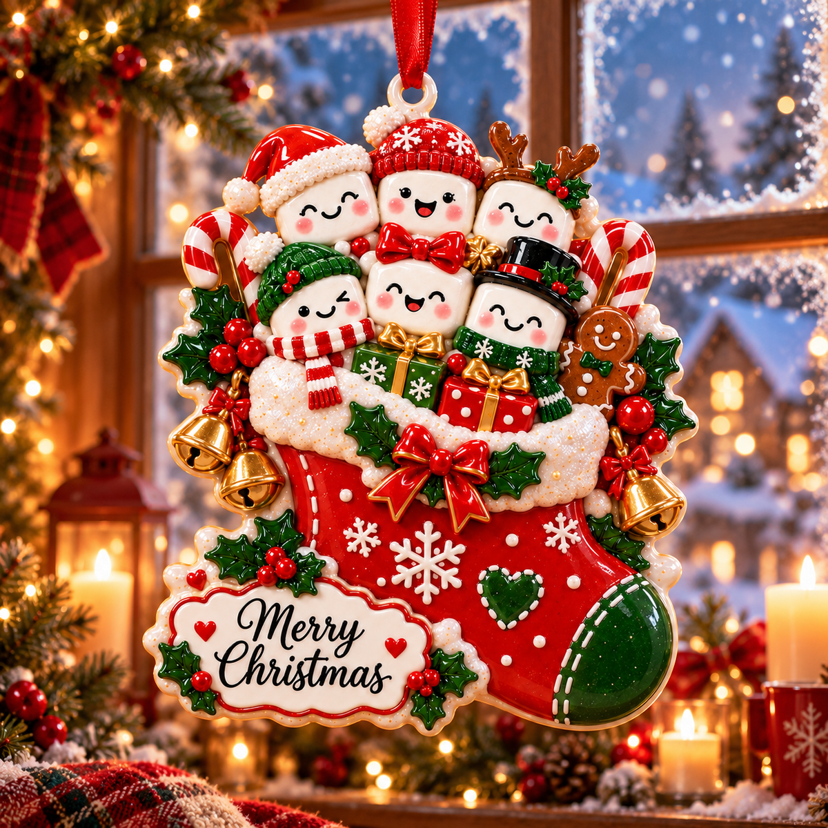 Christmas Marshmallow Family Stocking Ornament - image 4