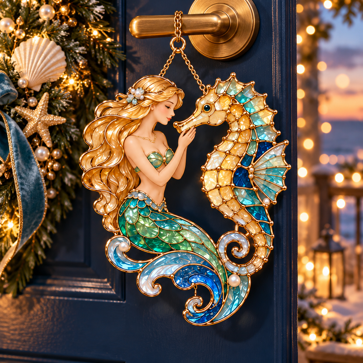 Ocean Enchantment – Vintage Stained-Glass Style Mermaid Christmas Ornaments, Set of 6