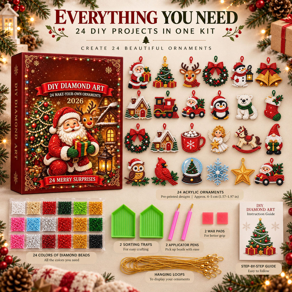 CHRISTMAS KICKOFF 40% OFF - Christmas Diamond Painting Advent Calendar 2026 - 24-Day DIY Craft Ornament - Creative Christmas Gift for Craft Lovers