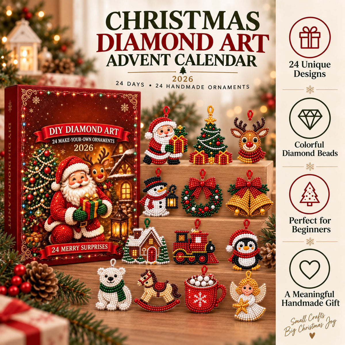 CHRISTMAS KICKOFF 40% OFF - Christmas Diamond Painting Advent Calendar 2026 - 24-Day DIY Craft Ornament - Creative Christmas Gift for Craft Lovers