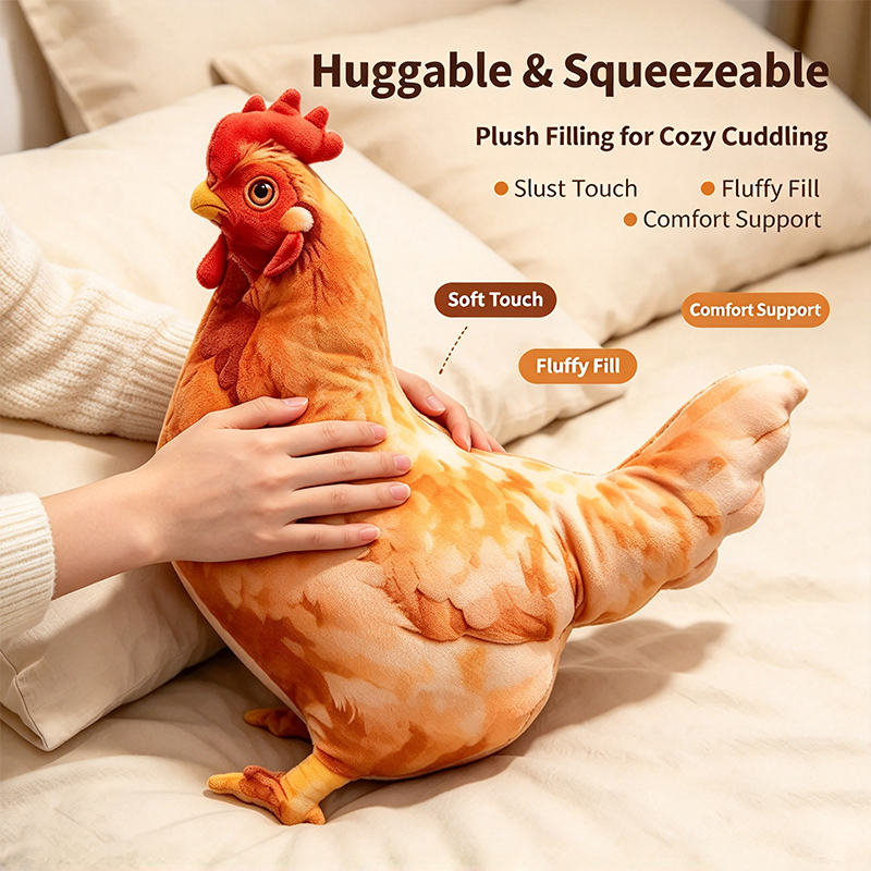 Chicken-Shaped Plush Pillow - Cute Hen Stuffed Animal, Realistic Look Home Decorative Cushion🐔