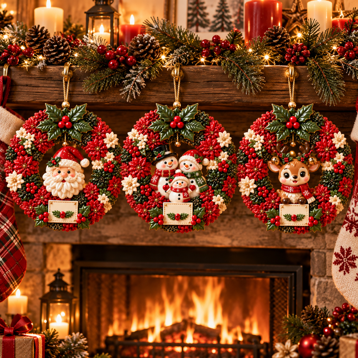 Merry & Bright Christmas Wreath Ornament Collection – 6-Piece Santa, Snowman, Gingerbread, Nutcracker, Reindeer & Cardinal Christmas Tree Decorations | Festive Holiday Keepsake Gifts