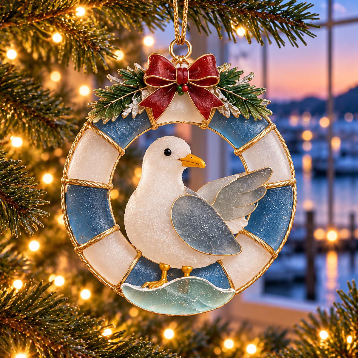 🌊 2026 Coastal Christmas Seabird Ornaments – Set of 6 Festive Seagull & Pelican Keepsakes