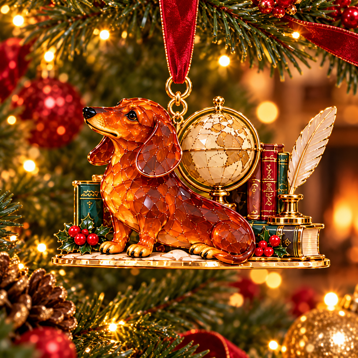 Dachshund Christmas Ornaments – Cozy Library Holiday Collection