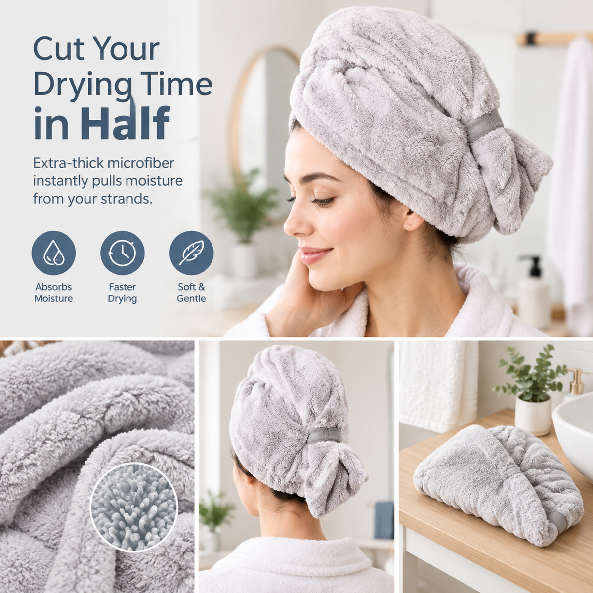 Extra-Thick Microfiber Hair Drying Towel Cap Set, Super Absorbent Quick-Dry Hair Wrap 🧖♀️