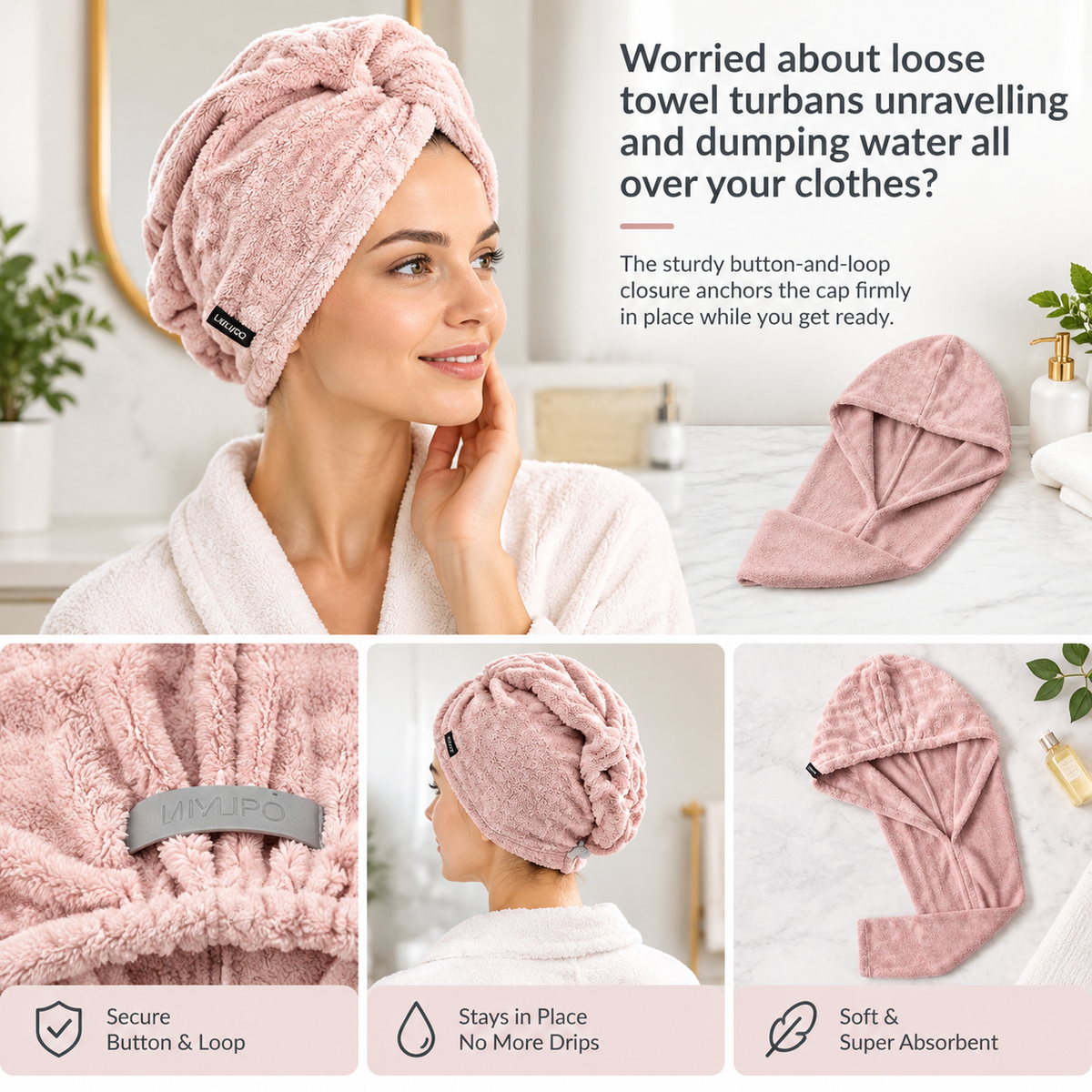 Extra-Thick Microfiber Hair Drying Towel Cap Set, Super Absorbent Quick-Dry Hair Wrap 🧖♀️