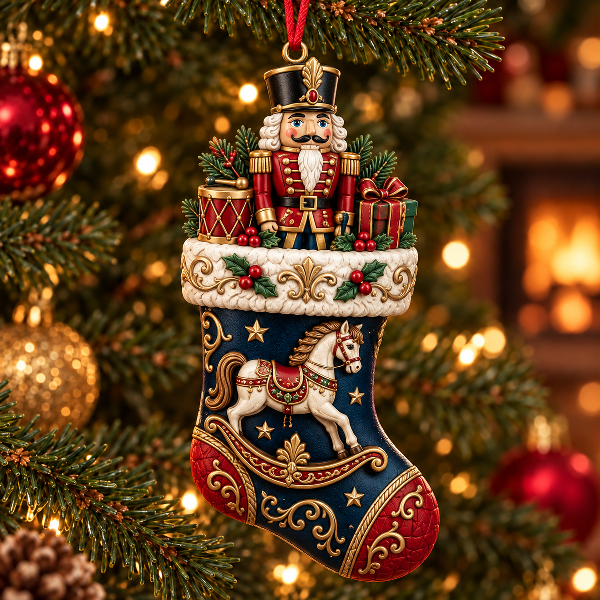 2026 Christmas Storybook Stocking Ornaments – 6-Piece Vintage Holiday Collection
