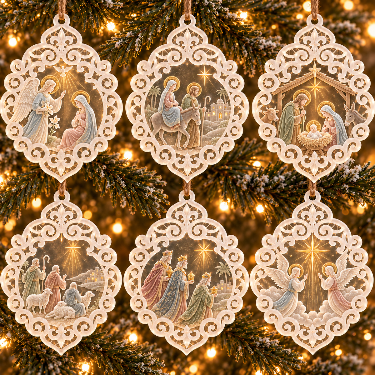 6-Piece Nativity Christmas Ornament Collection – Elegant Holy Family, Guardian Angels, Three Wise Men & Bethlehem Scene Ornaments | Religious Christmas Tree Decorations & Christian Keepsake Gifts