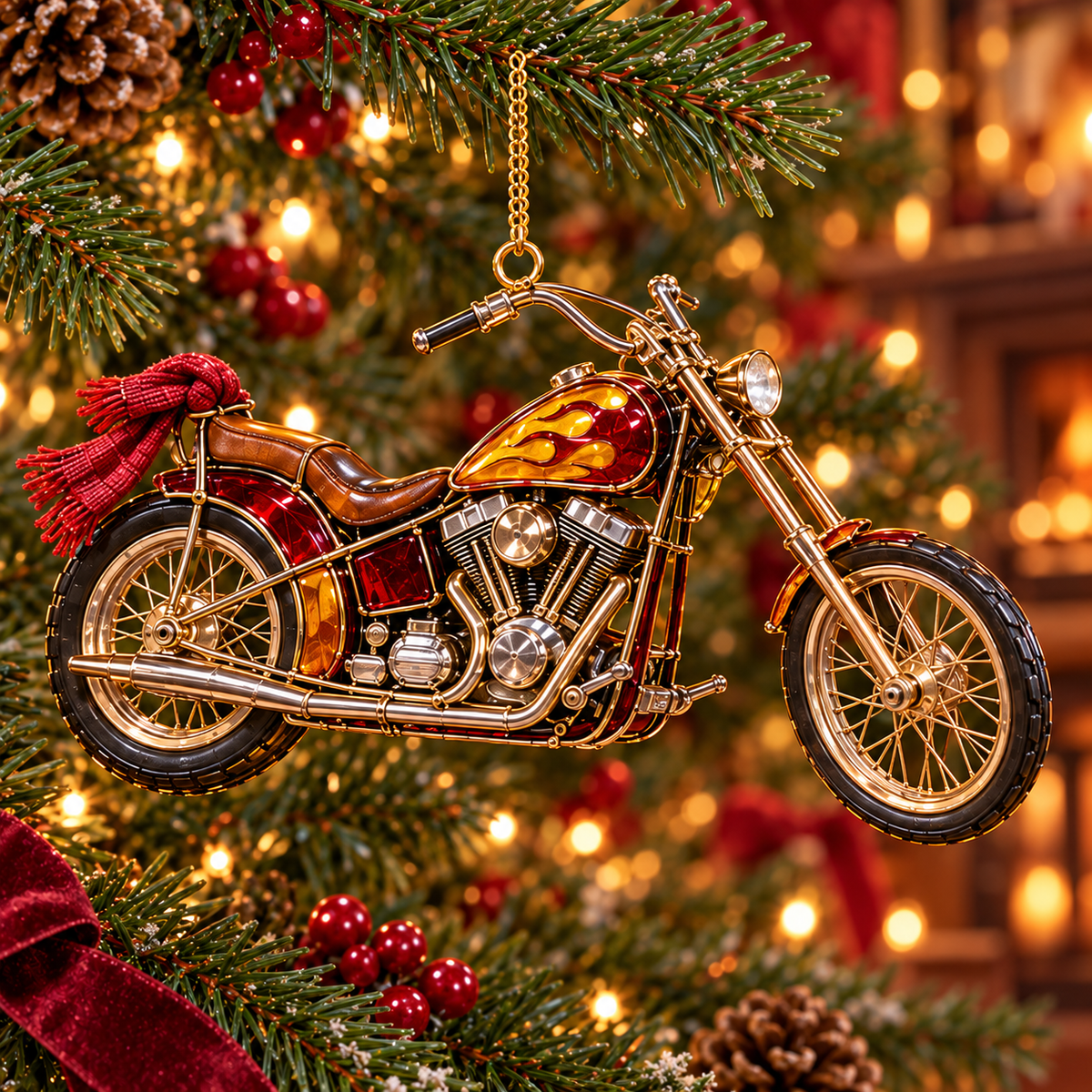 ✨ 2026 Vintage Stained Glass Motorcycle Christmas Ornaments – Set of 6 | Retro Cruiser, Sidecar, Chopper & Adventure Motorbike Hanging Decorations | Christmas Tree Ornaments & Biker Gifts