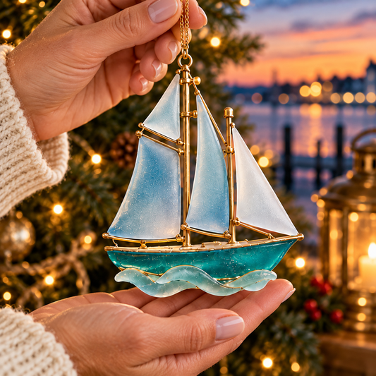 🌊 2026 Coastal Christmas Boat Ornaments – Set of 6 Nautical Holiday Keepsakes