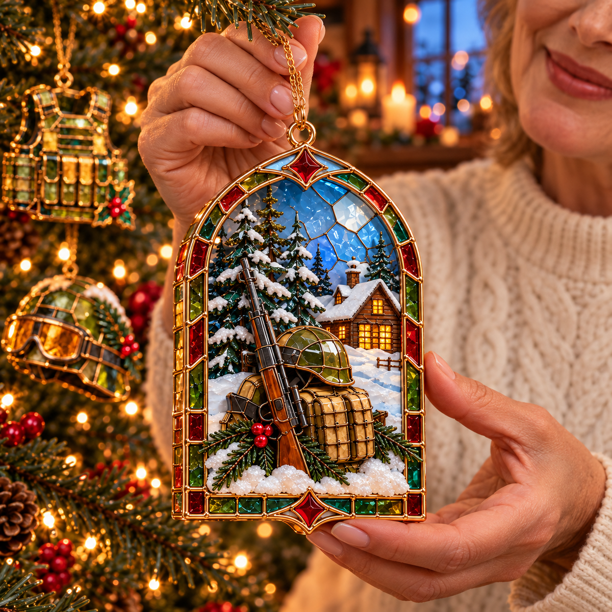 ✨ 2026 Military Christmas Ornaments – Set of 6 | Vintage Stained Glass Tactical Vest, Military Helmet, Rifle & Soldier Gear Hanging Decorations | Christmas Tree Ornaments & Unique Gifts for Veterans & Military Families