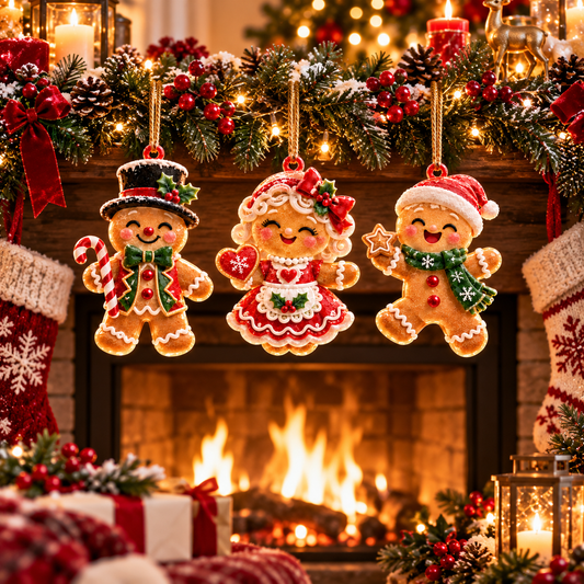 6-Piece Gingerbread Christmas Ornament Collection – Adorable Gingerbread Family, Couple & Holiday Characters | Festive Christmas Tree Hanging Decorations, Sweet Family Keepsake Gifts
