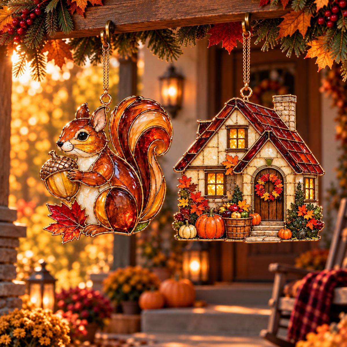 ✨ 2026 Thanksgiving Stained Glass Ornaments – Set of 6