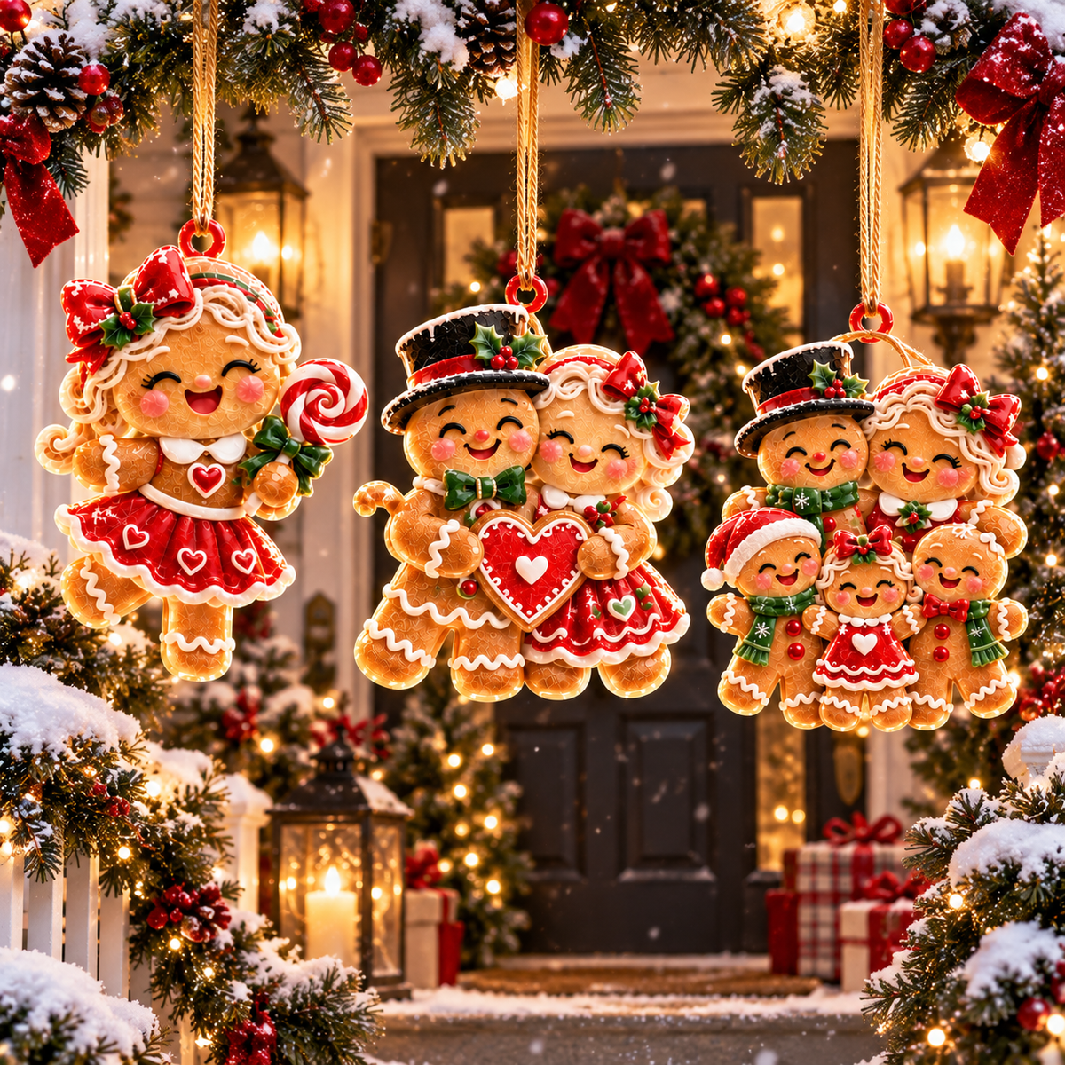 6-Piece Gingerbread Christmas Ornament Collection – Adorable Gingerbread Family, Couple & Holiday Characters | Festive Christmas Tree Hanging Decorations, Sweet Family Keepsake Gifts