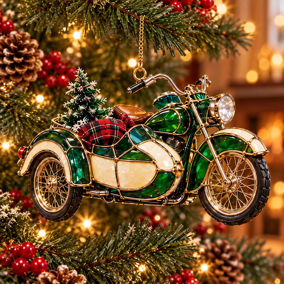 ✨ 2026 Vintage Stained Glass Motorcycle Christmas Ornaments – Set of 6 | Retro Cruiser, Sidecar, Chopper & Adventure Motorbike Hanging Decorations | Christmas Tree Ornaments & Biker Gifts