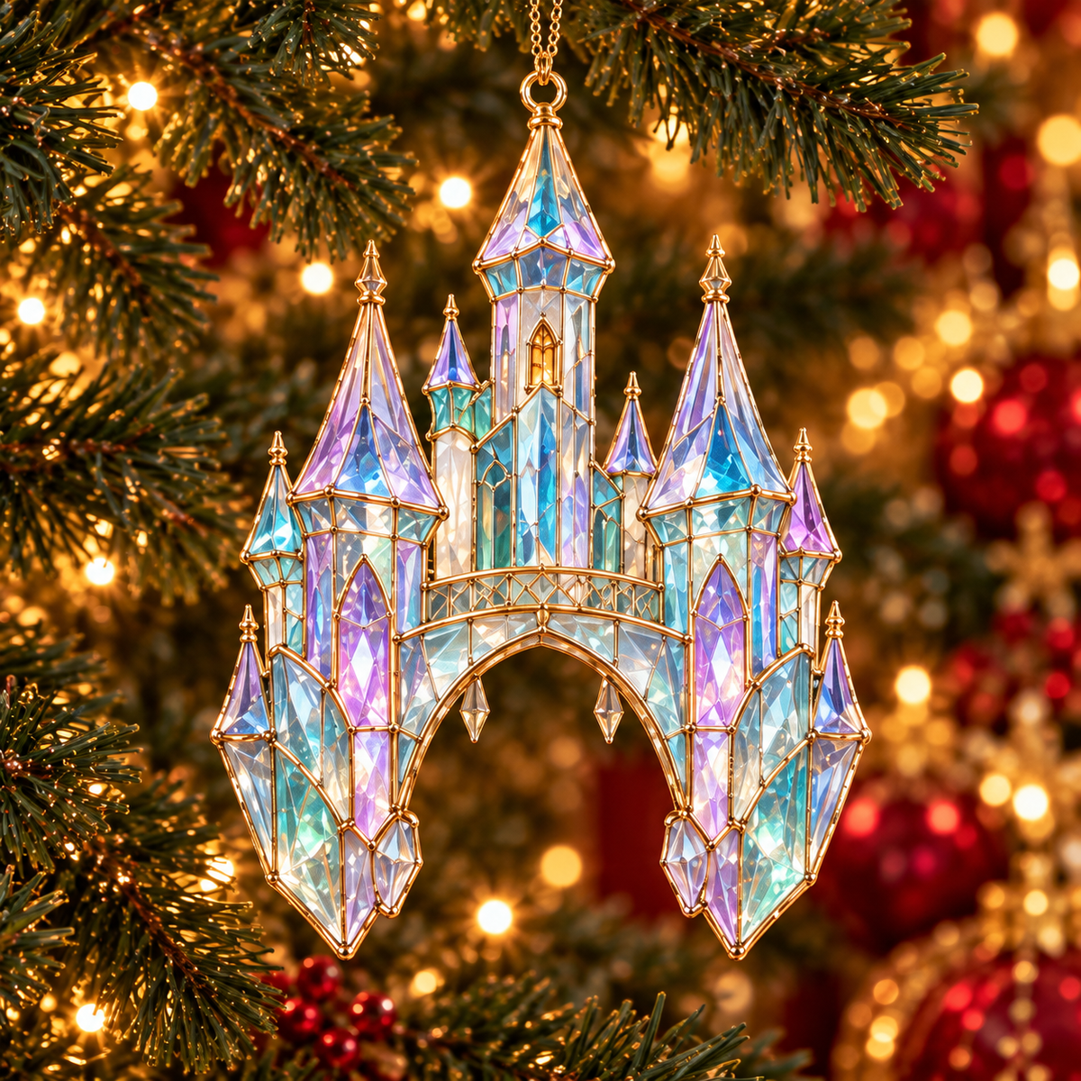 ✨ 2026 Magical Stained Glass Christmas Ornaments – Set of 6 | Crystal Castle, Candy, Rocket, Rainbow Star & Heart Hanging Decorations | Colorful Christmas Tree Ornaments & Holiday Gifts
