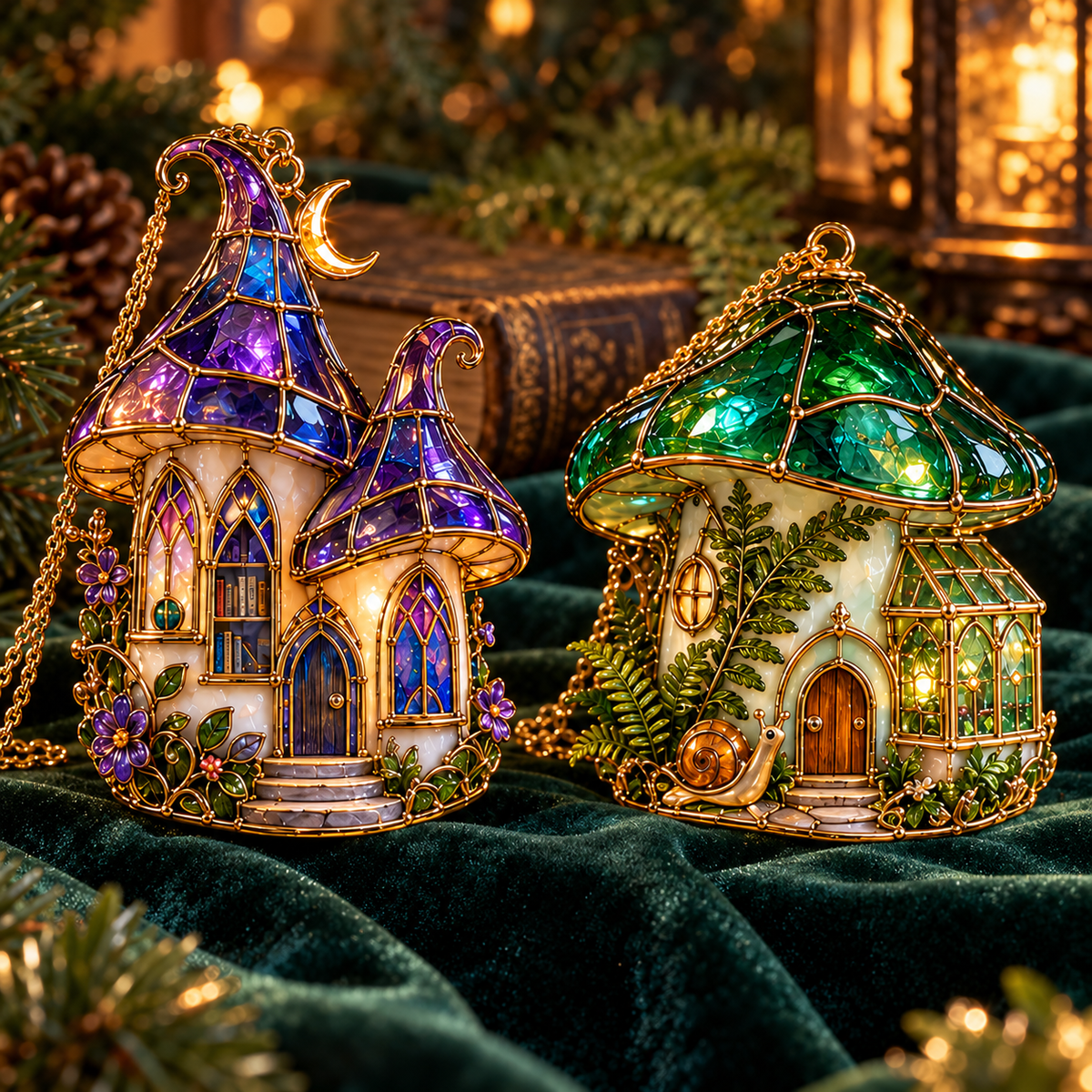 ✨ 2026 Enchanted Stained Glass Mushroom House Christmas Ornaments – Set of 6 | Fairy Cottage, Magical Forest, Moonlight Mushroom & Butterfly House Hanging Decorations | Whimsical Christmas Tree Ornaments & Fairy Garden Gifts