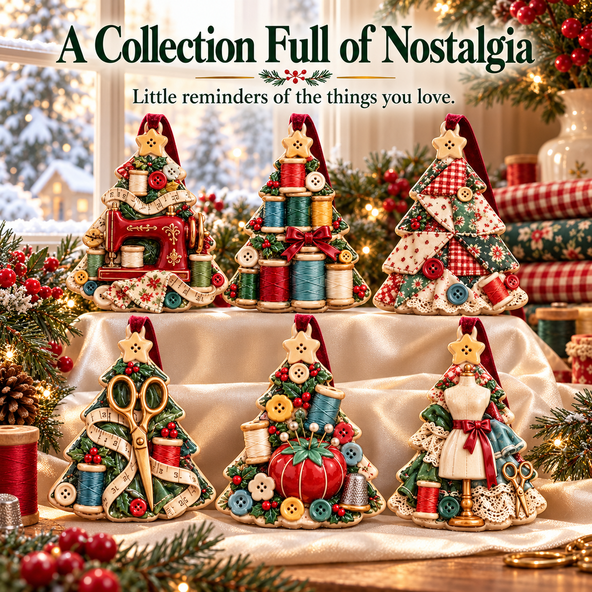 Sew Merry – Vintage Sewing Christmas Tree Ornaments in 6 Charming Designs