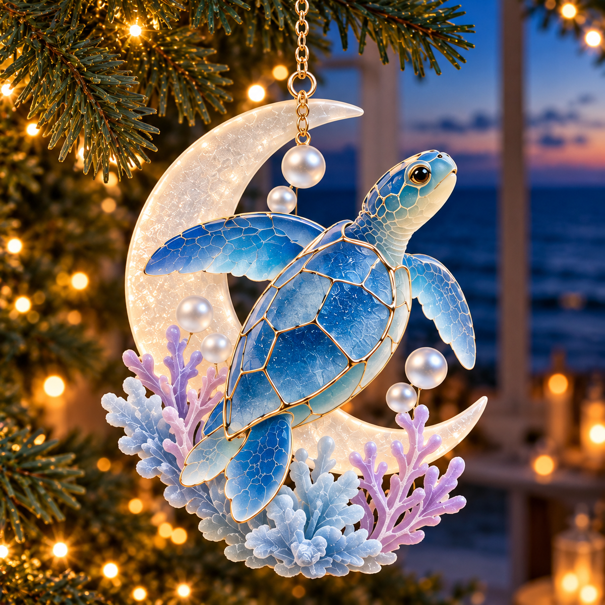 🐢 2026 Ocean Christmas Sea Turtle Ornaments – Set of 6 Coastal Holiday Keepsakes