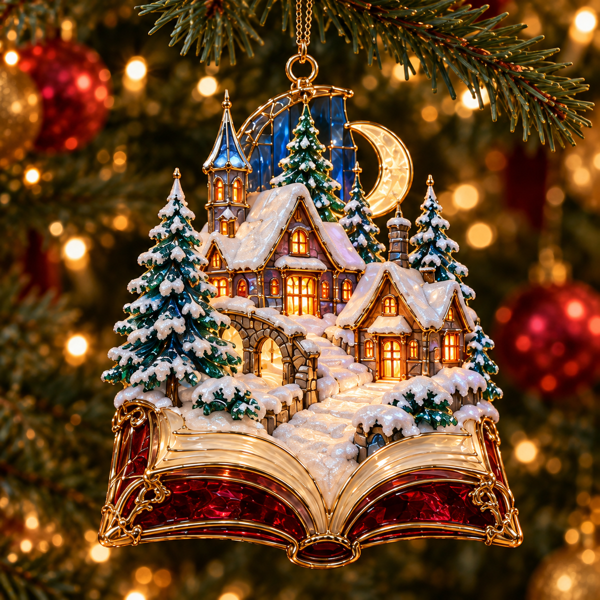 🎄 2026 Enchanted Storybook Christmas Ornaments – Set of 6 | Stained Glass Fairy Tale Castle, Unicorn, Fairy, Mermaid, Dragon & Snowy Village Hanging Decorations | Magical Christmas Tree Ornaments & Fantasy Lover Gifts