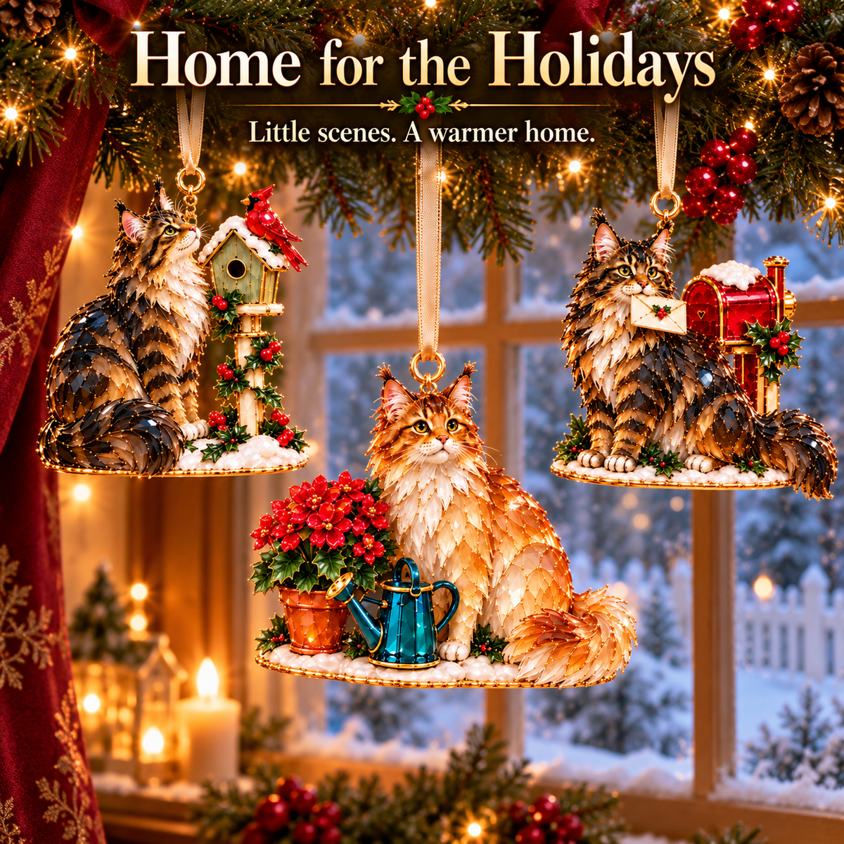 A Very Maine Coon Christmas – 6-Piece Cozy Holiday Ornament Collection