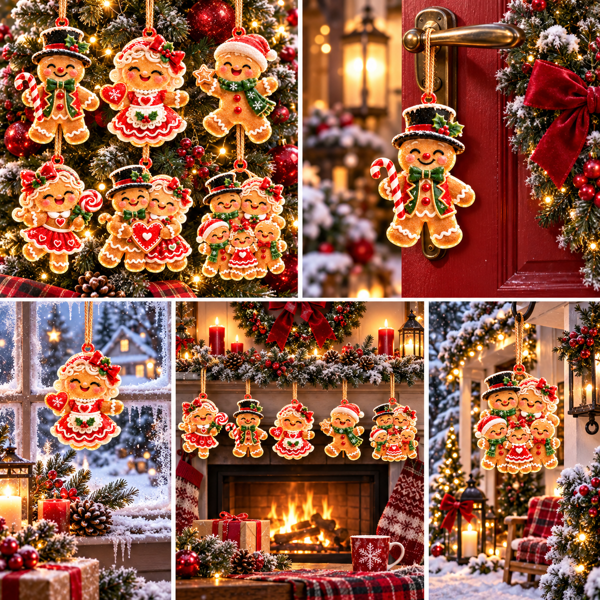 6-Piece Gingerbread Christmas Ornament Collection – Adorable Gingerbread Family, Couple & Holiday Characters | Festive Christmas Tree Hanging Decorations, Sweet Family Keepsake Gifts