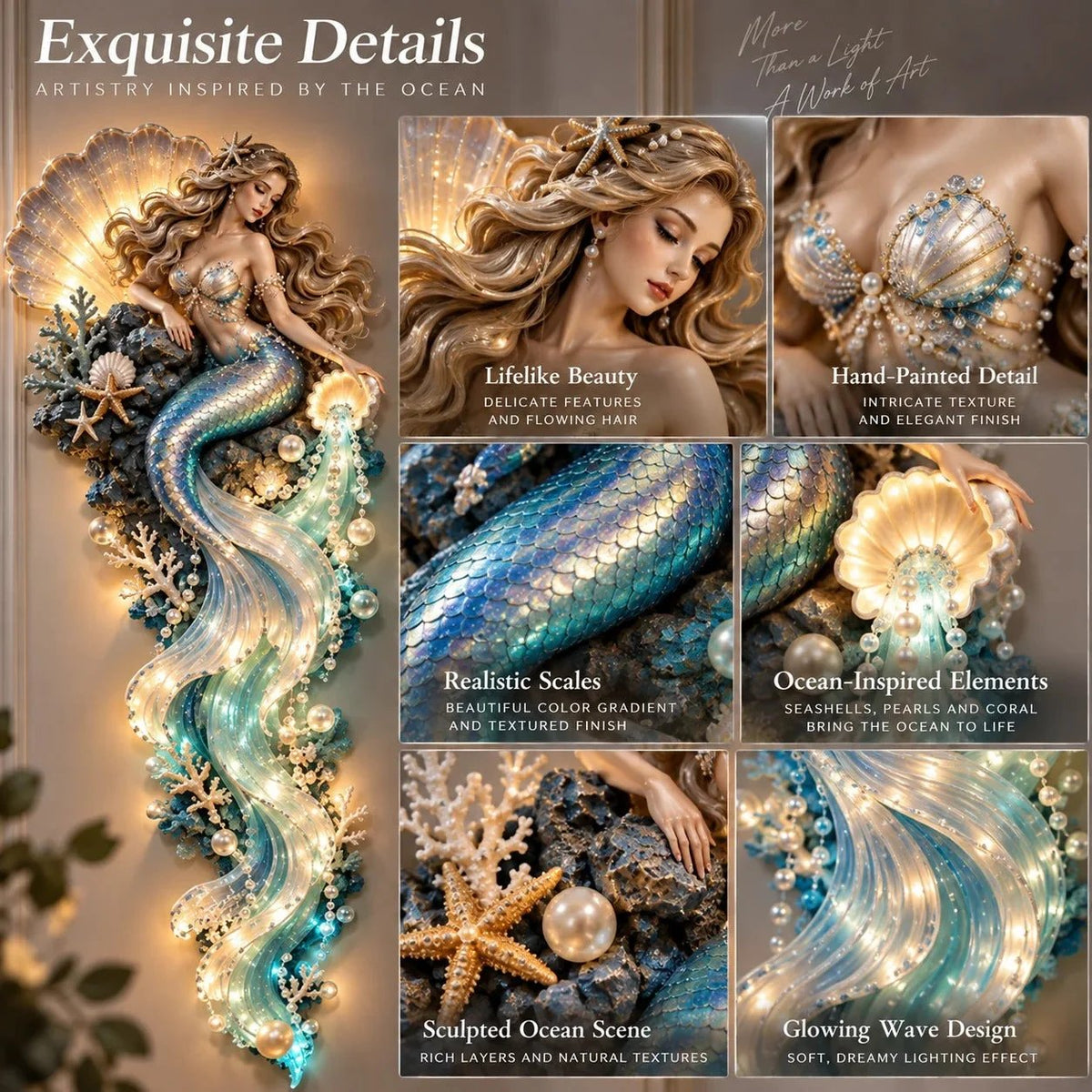 ⏰Limited Stock 50% OFF - 🌊✨ Enchanted Ocean Legends™ Lighted Wall Décor Collection 🐋🧜♀️