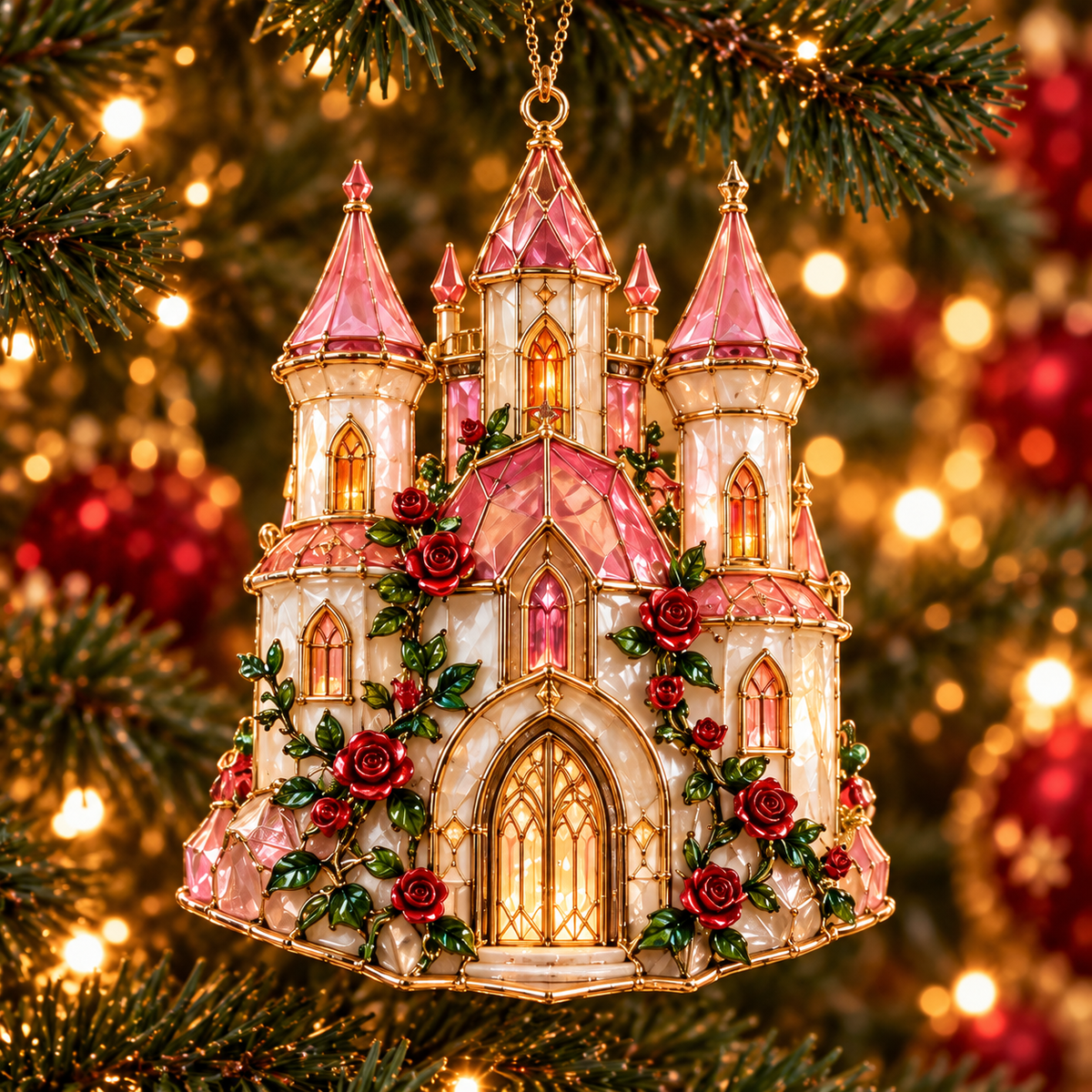✨ 2026 Magical Stained Glass Christmas Ornaments – Set of 6 | Crystal Castle, Candy, Rocket, Rainbow Star & Heart Hanging Decorations | Colorful Christmas Tree Ornaments & Holiday Gifts