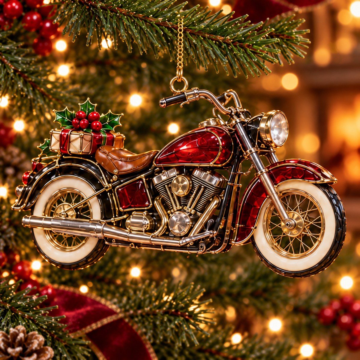 ✨ 2026 Vintage Stained Glass Motorcycle Christmas Ornaments – Set of 6 | Retro Cruiser, Sidecar, Chopper & Adventure Motorbike Hanging Decorations | Christmas Tree Ornaments & Biker Gifts