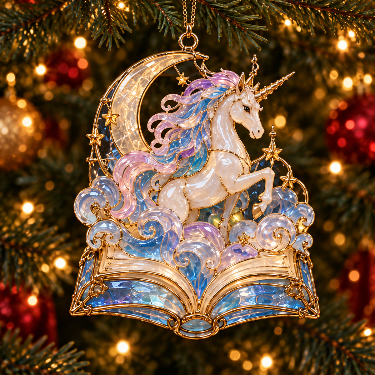 🎄 2026 Enchanted Storybook Christmas Ornaments – Set of 6 | Stained Glass Fairy Tale Castle, Unicorn, Fairy, Mermaid, Dragon & Snowy Village Hanging Decorations | Magical Christmas Tree Ornaments & Fantasy Lover Gifts