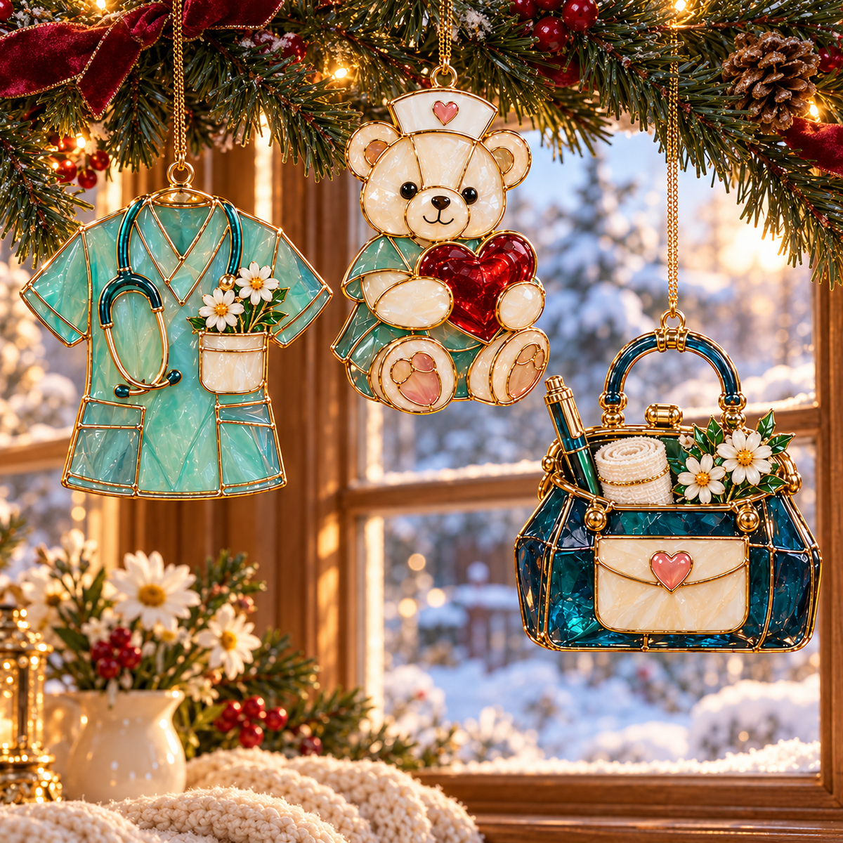 ✨ 2026 Nurse Appreciation Stained Glass Christmas Ornaments – Set of 6
