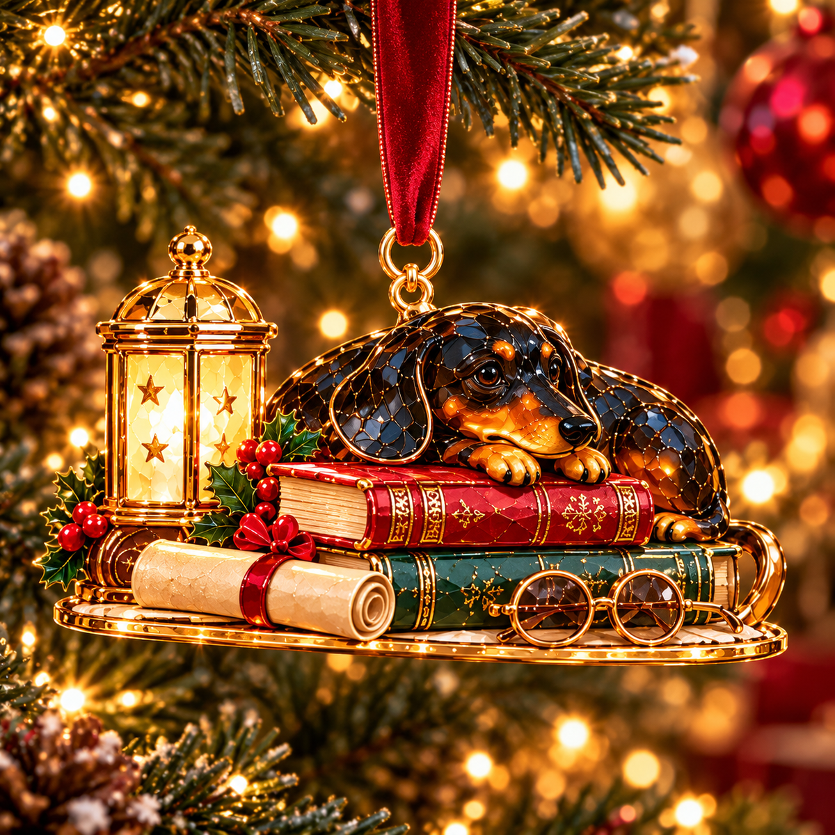 Dachshund Christmas Ornaments – Cozy Library Holiday Collection
