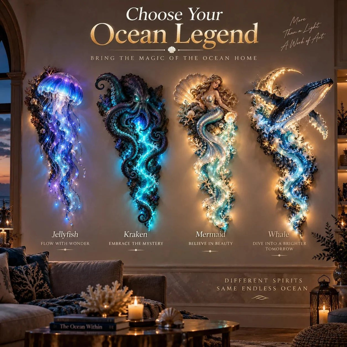 ⏰Limited Stock 50% OFF - 🌊✨ Enchanted Ocean Legends™ Lighted Wall Décor Collection 🐋🧜♀️