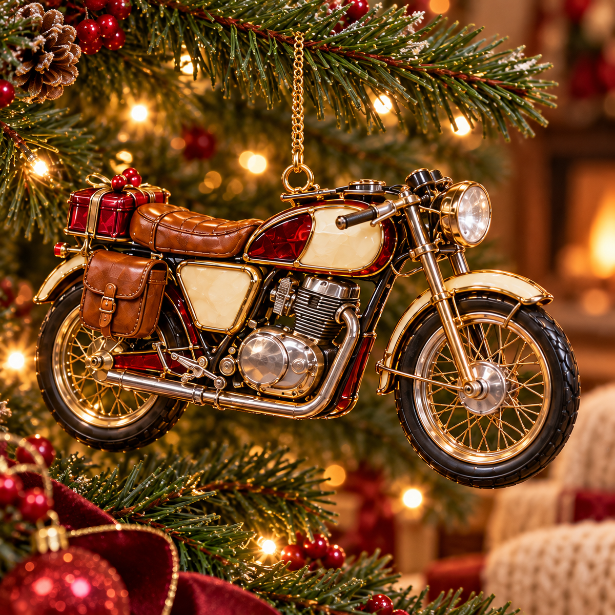 ✨ 2026 Vintage Stained Glass Motorcycle Christmas Ornaments – Set of 6 | Retro Cruiser, Sidecar, Chopper & Adventure Motorbike Hanging Decorations | Christmas Tree Ornaments & Biker Gifts