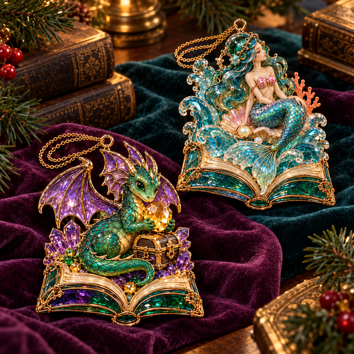 🎄 2026 Enchanted Storybook Christmas Ornaments – Set of 6 | Stained Glass Fairy Tale Castle, Unicorn, Fairy, Mermaid, Dragon & Snowy Village Hanging Decorations | Magical Christmas Tree Ornaments & Fantasy Lover Gifts