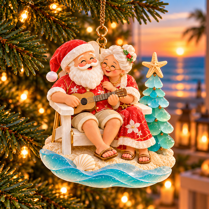 🏖️ 2026 Coastal Christmas Santa & Mrs. Claus Ornaments – Set of 6 Tropical Holiday Keepsakes