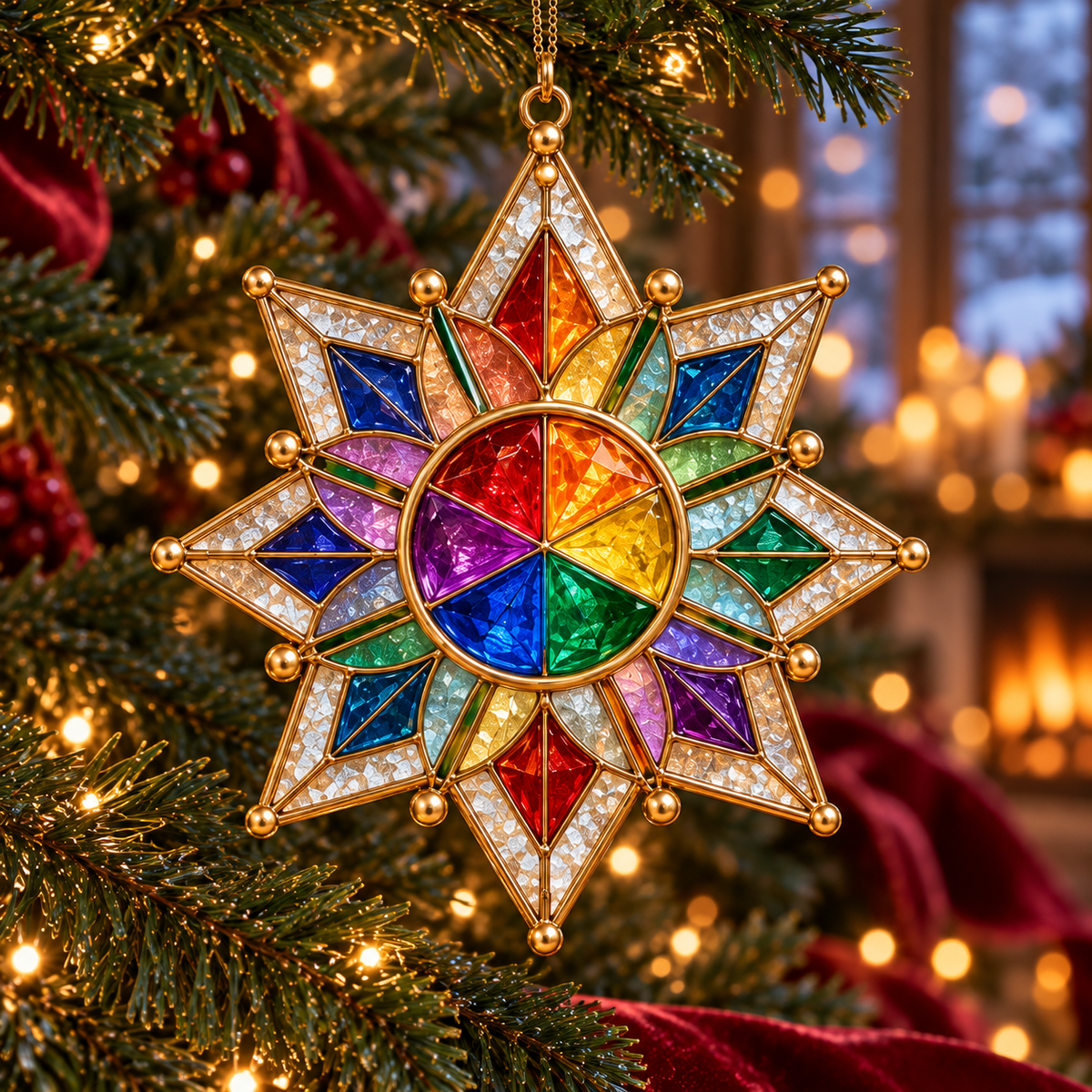 ✨ 2026 Magical Stained Glass Christmas Ornaments – Set of 6 |  Crystal Castle, Candy, Rocket, Rainbow Star & Heart Hanging Decorations | Colorful Christmas Tree Ornaments & Holiday Gifts