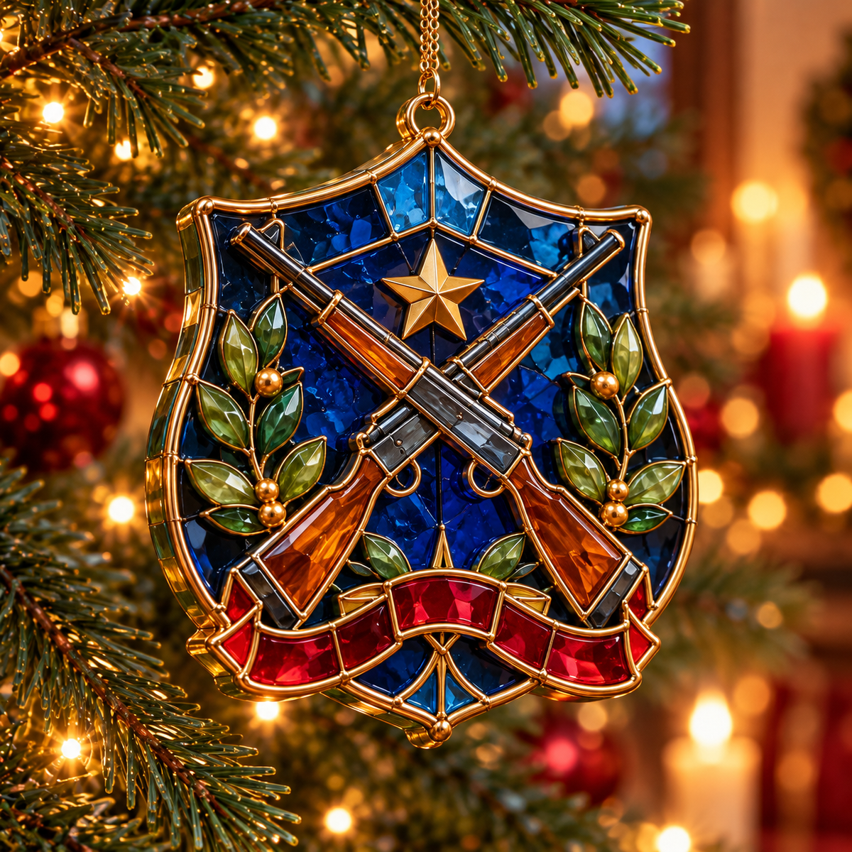 ✨ 2026 Military Christmas Ornaments – Set of 6 |  Vintage Stained Glass Tactical Vest, Military Helmet, Rifle & Soldier Gear Hanging Decorations | Christmas Tree Ornaments & Unique Gifts for Veterans & Military Families