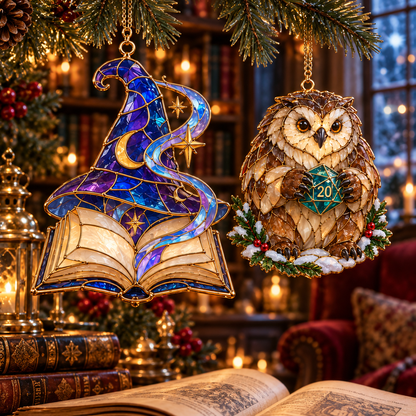 Enchanted Realms – 6-Piece Vintage Stained Glass-Style Fantasy Christmas Ornament Set