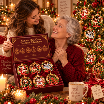 Santa & Mrs. Claus Christmas Adventures – 6-Piece Vintage Christmas Tree Ornament Collection | Nutcracker, Snowman & Holiday Train | A Heartwarming Christmas Keepsake Gift