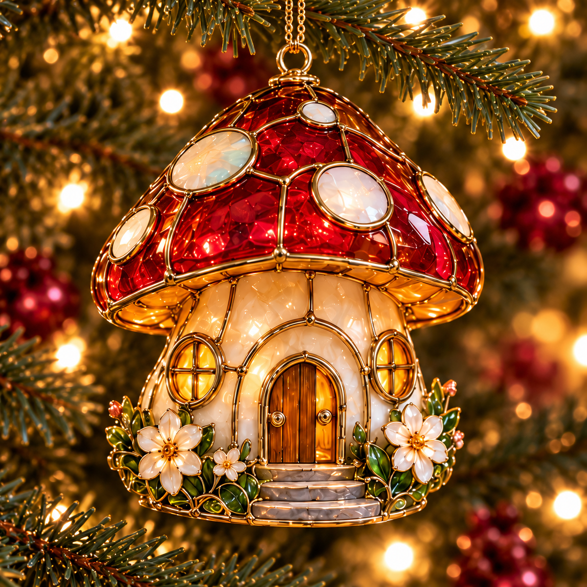 ✨ 2026 Enchanted Stained Glass Mushroom House Christmas Ornaments – Set of 6 | Fairy Cottage, Magical Forest, Moonlight Mushroom & Butterfly House Hanging Decorations | Whimsical Christmas Tree Ornaments & Fairy Garden Gifts