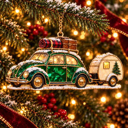 Vintage Christmas Rides – 6-Piece Stained-Glass Style Car Ornament Set
