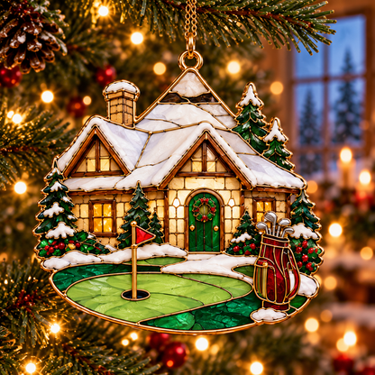 Tee Up the Holidays – Vintage Stained Glass-Style Golf Christmas Ornaments, 6-Piece Set