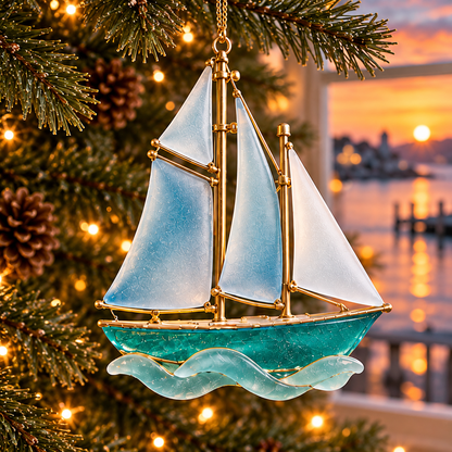 🌊 2026 Coastal Christmas Boat Ornaments – Set of 6 Nautical Holiday Keepsakes