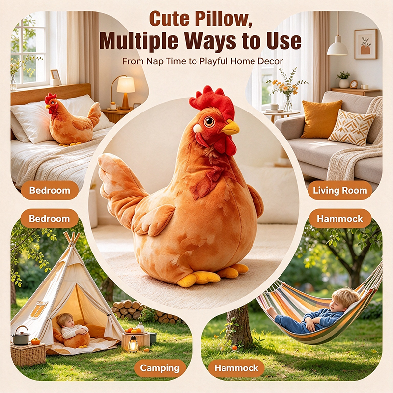 Chicken-Shaped Plush Pillow - Cute Hen Stuffed Animal, Realistic Look Home Decorative Cushion🐔