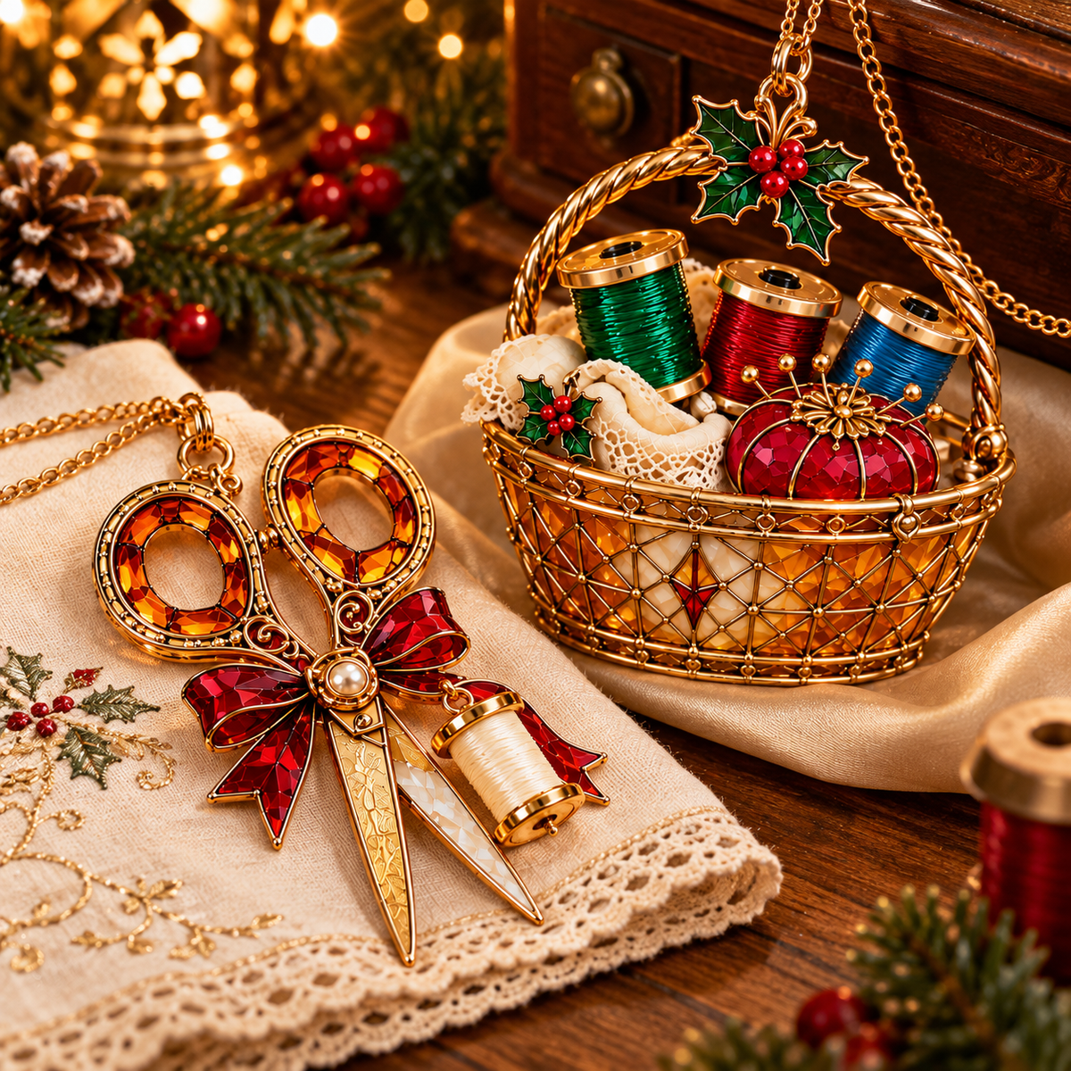 ✨ 2026 Vintage Stained Glass Sewing Christmas Ornaments – Set of 6