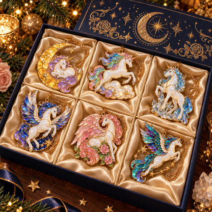 ✨ 2026 Enchanted Stained Glass Unicorn Christmas Ornaments – Set of 6