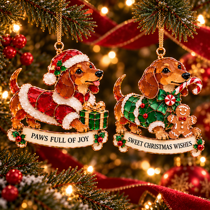 🐾🎄 Dachshund Christmas Ornaments Set of 6 - Stained Glass Style